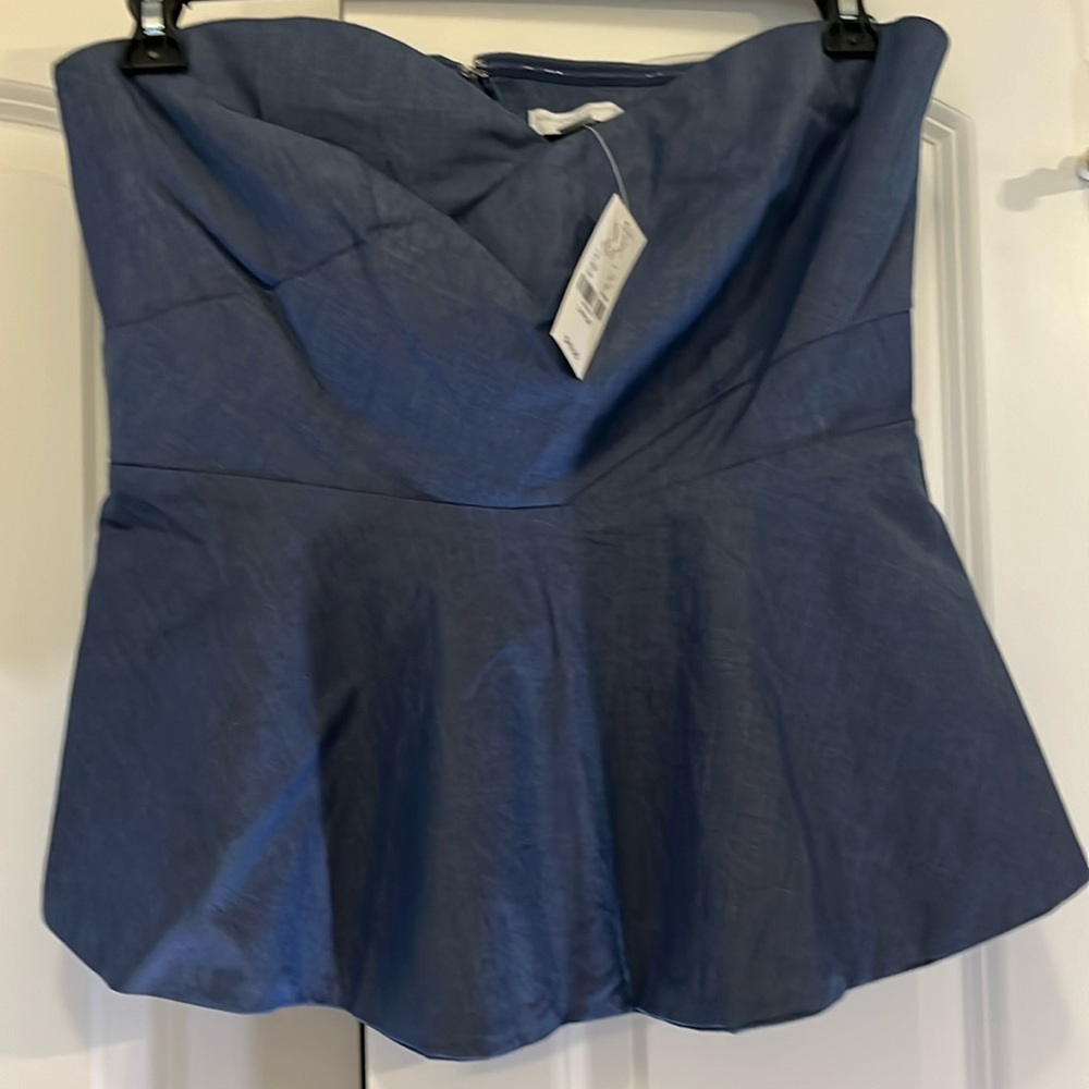 New York & Co Soft Denim Strapless Peplum Top- Large
